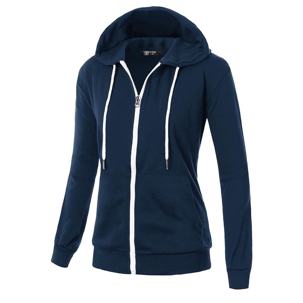 Basic lightweight navy blue zip up hoodie